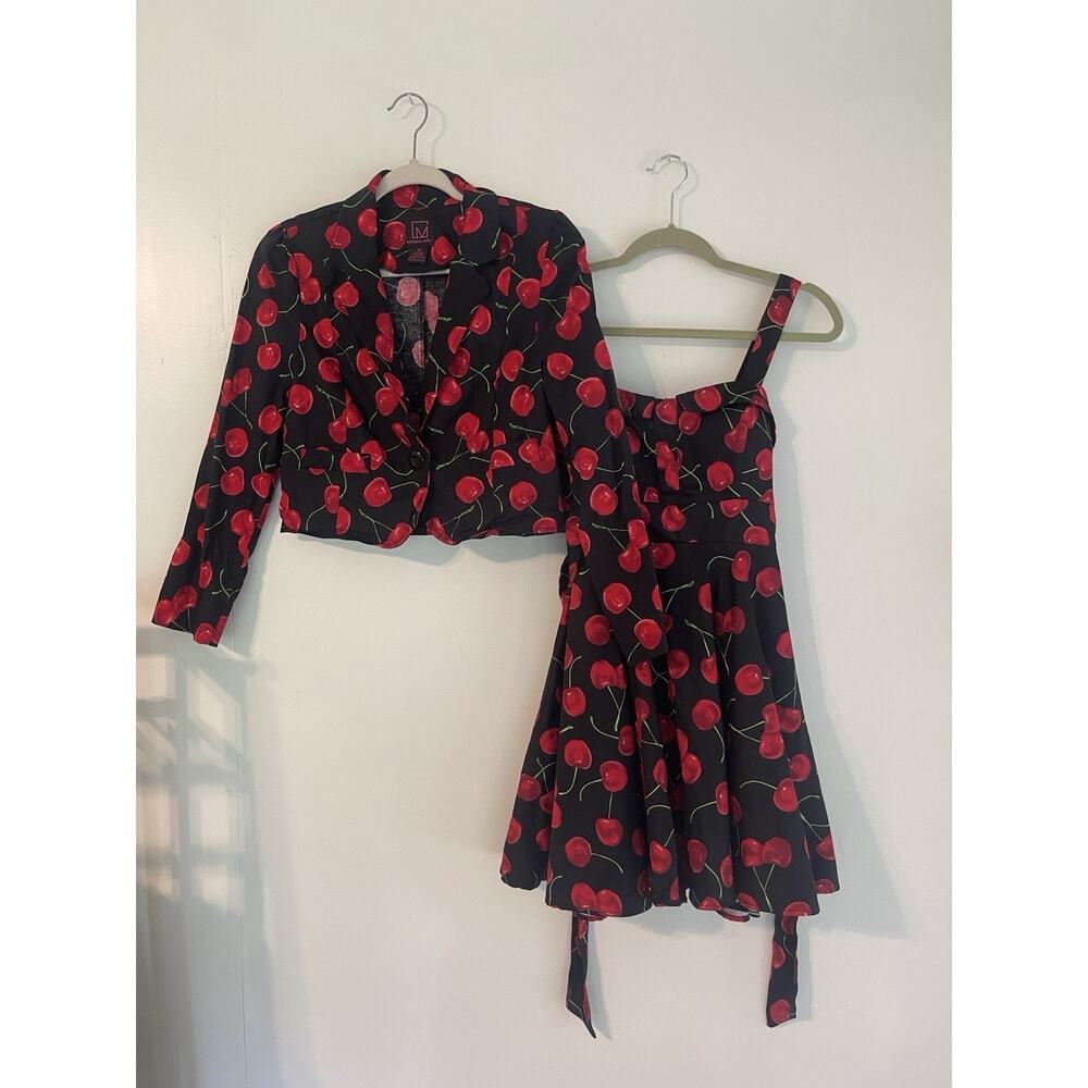 Madden Girl Two Piece Set Crop Blazer Dress Pin Up Cherry Rockabilly Size M